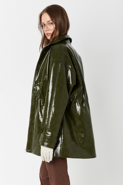 Парка из лакированной кожи утепленная Ricoco, цвет: оливковый, 6072/2 купить онлайн