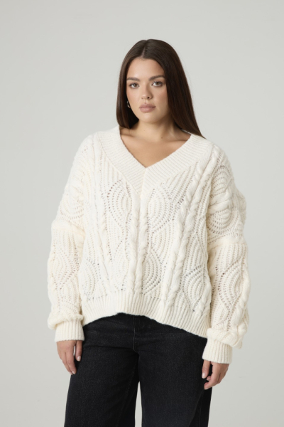 Джемпер вязаный с V-вырезом, косы