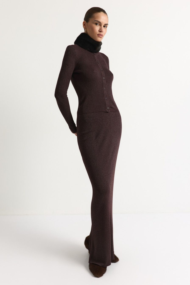 Кардиган из смесовой вискозы с люрексом TOPTOP, цвет: коричневый, TT.051.18369.700 купить онлайн