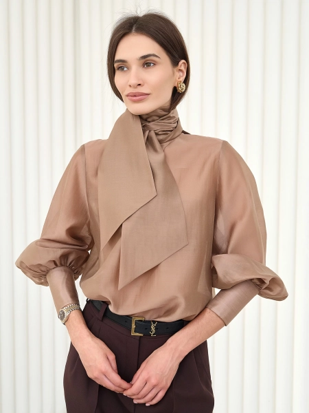 Блуза воздушная с бантом I.B.W., цвет: карамель, BL031 купить онлайн