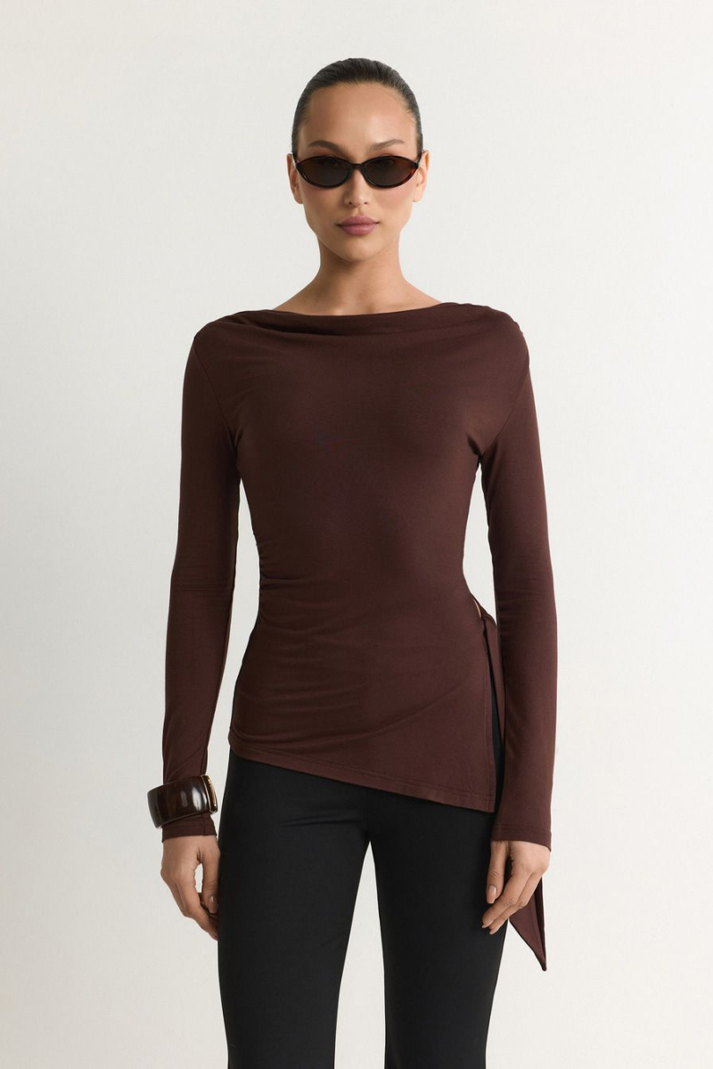 Лонгслив из смесовой вискозы TOPTOP, цвет: коричневый, TT.025.19447.700 купить онлайн