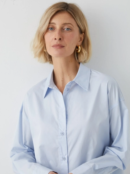 Рубашка прямого кроя из хлопка Marou, цвет: голубой,  купить онлайн