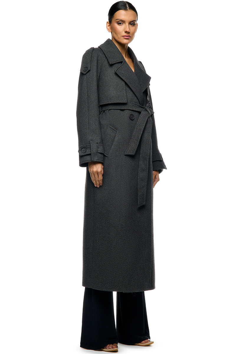 Пальто длинное с поясом SODAMODA, цвет: серый, 15737 купить онлайн
