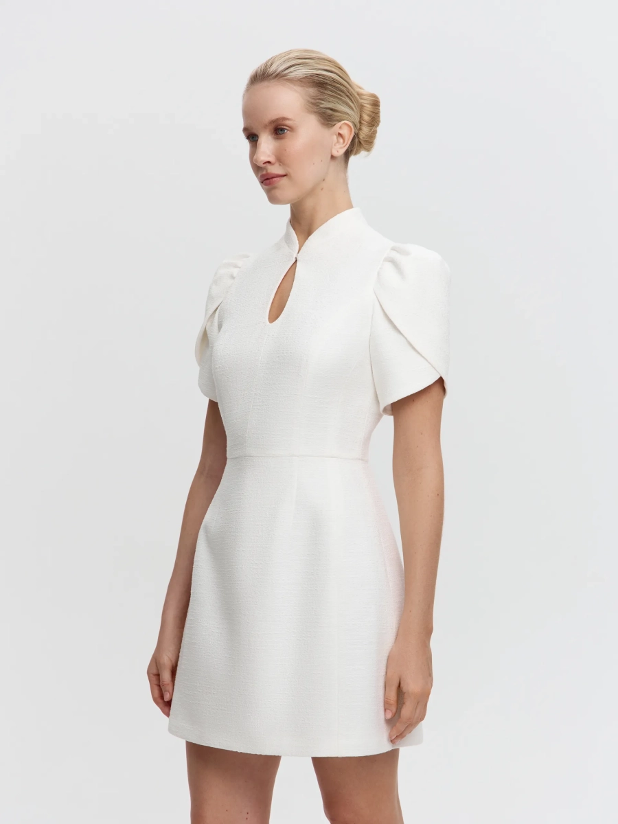 Платье-мини из твида ANNA PEKUN, цвет: белый,  купить онлайн