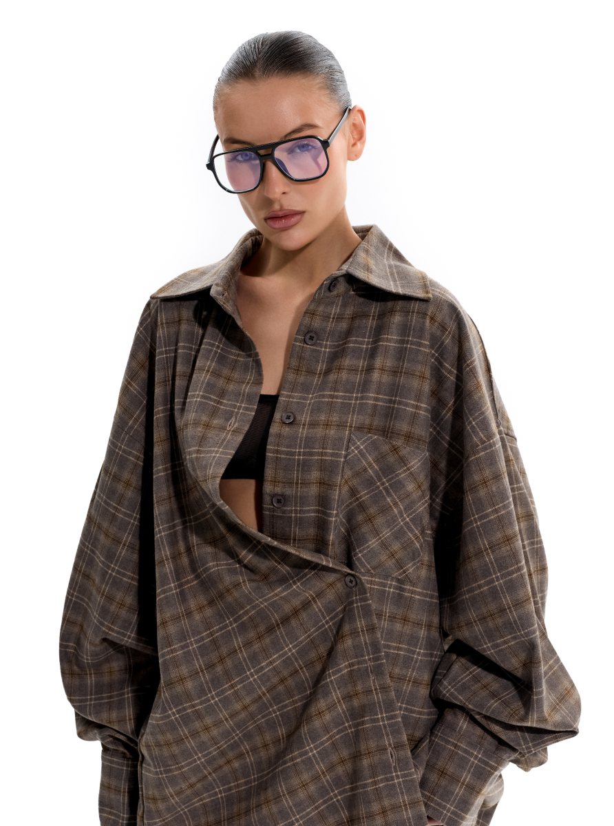 Объемная рубашка в клетку ANOTHER SELECT, цвет: светло-коричневый, 00025 купить онлайн