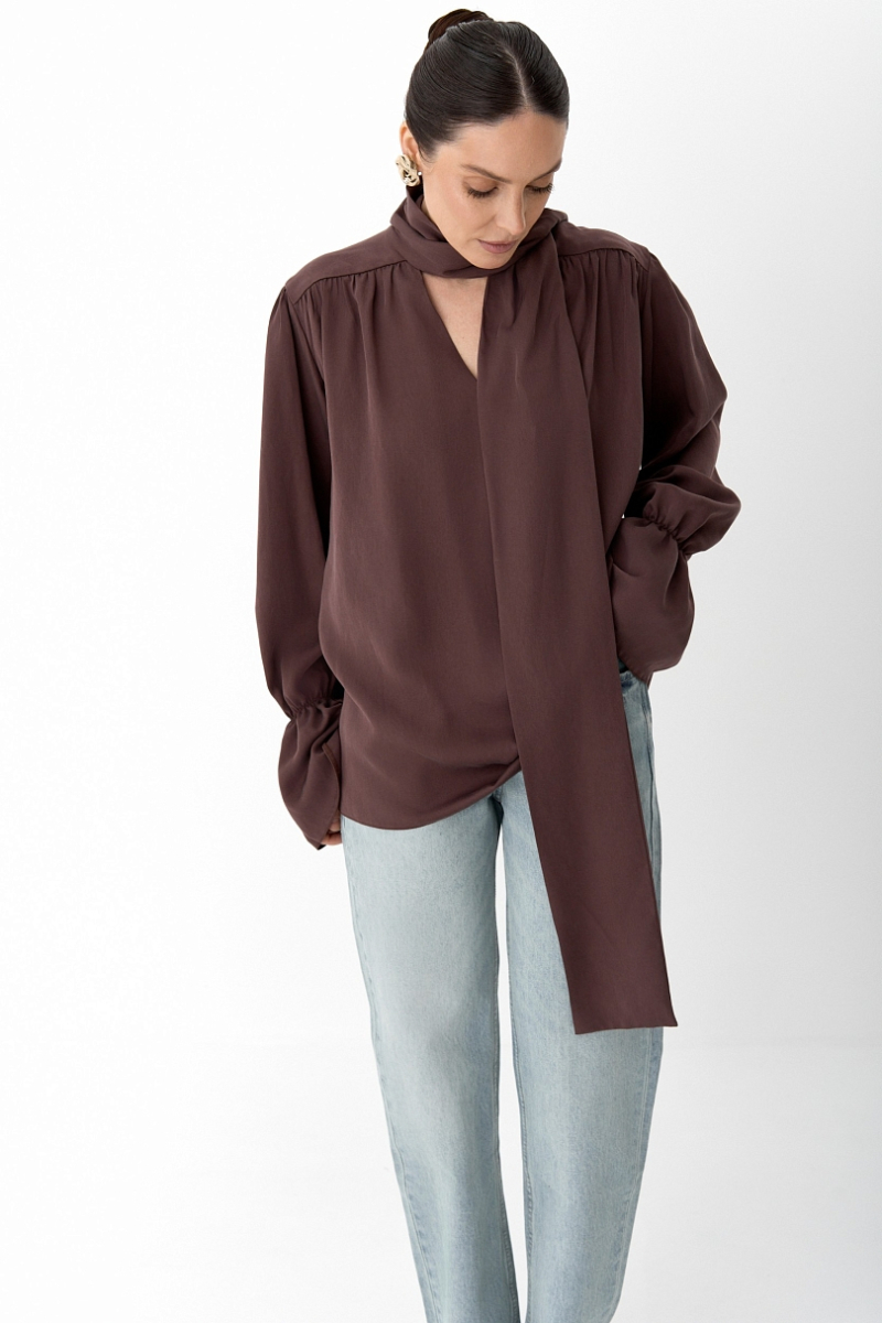 Блуза из 100% лиоцелла с бантом Ricoco, цвет: сливовый, 7001/2 купить онлайн