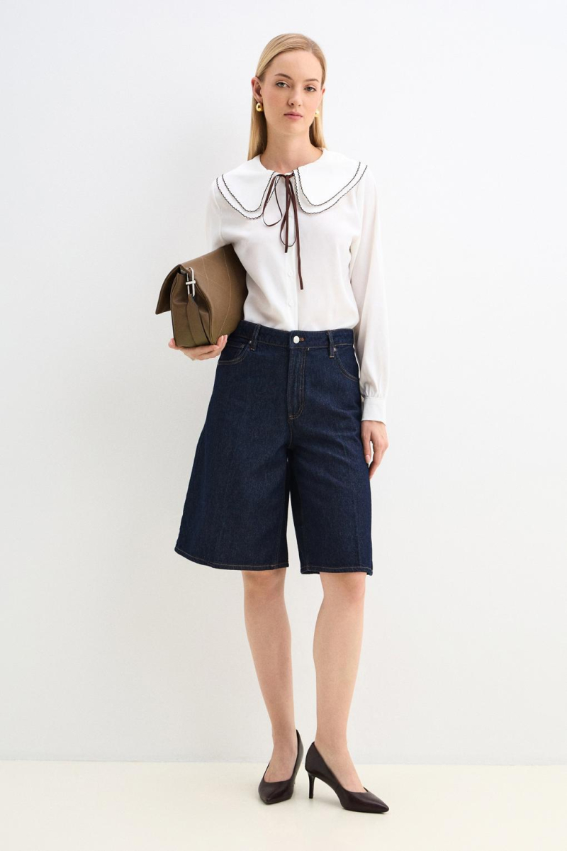 Блузка с воротничком ENEVOO, цвет: молочный, 02857 купить онлайн