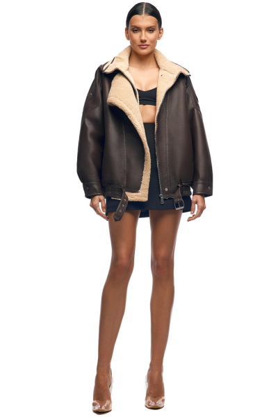 Кожаный бомбер с мехом