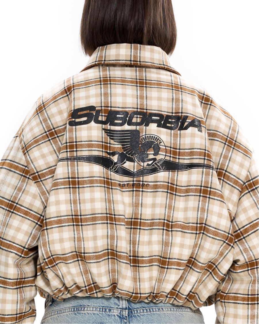 Бомбер в клетку Suborbia, цвет: бежевый, 007025 купить онлайн