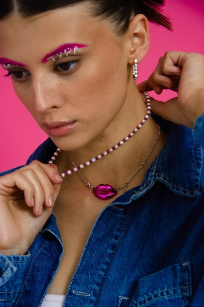 Серебряное колье "Поцелованная" fuchsia