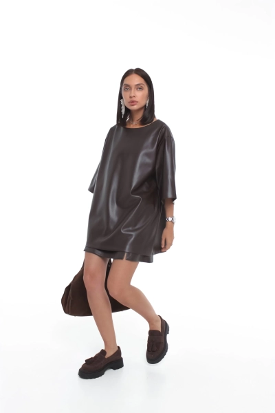 Футболка из экокожи GARCHIT, цвет: коричневый,  купить онлайн