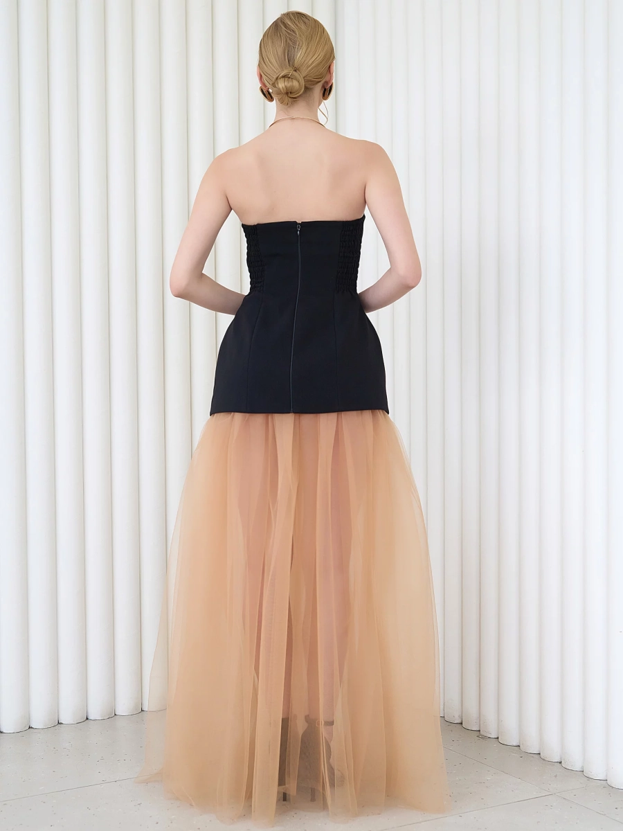 Платье с юбкой из сетки I.B.W., цвет: черный/бежевый, ED061 купить онлайн