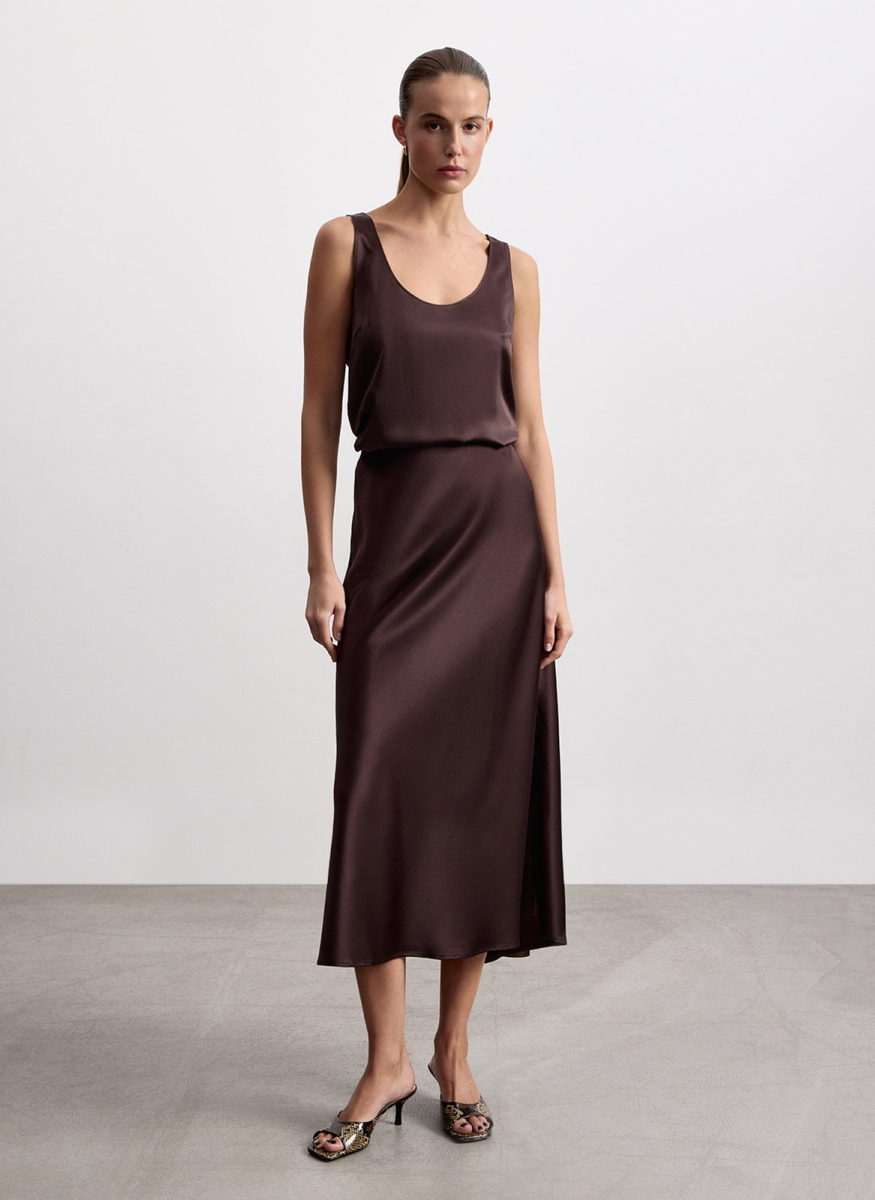 Юбка миди из шелка ALL WE NEED, цвет: коричневый, 2603W17100P-19 купить онлайн