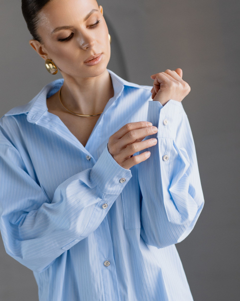 Рубашка из хлопка в полоску VLVT, цвет: голубой, 00-00005297 купить онлайн