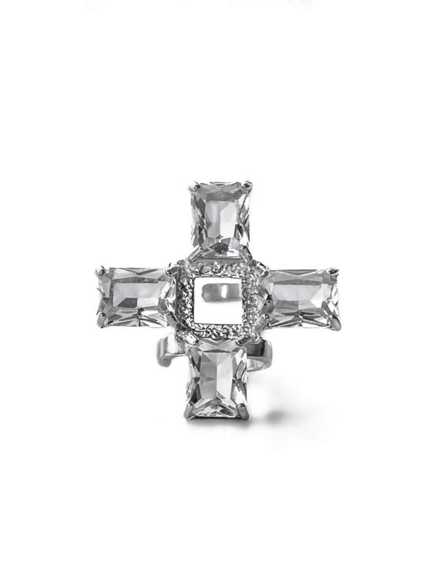 Серебряная серьга-кафф «Святая» с горным хрусталем