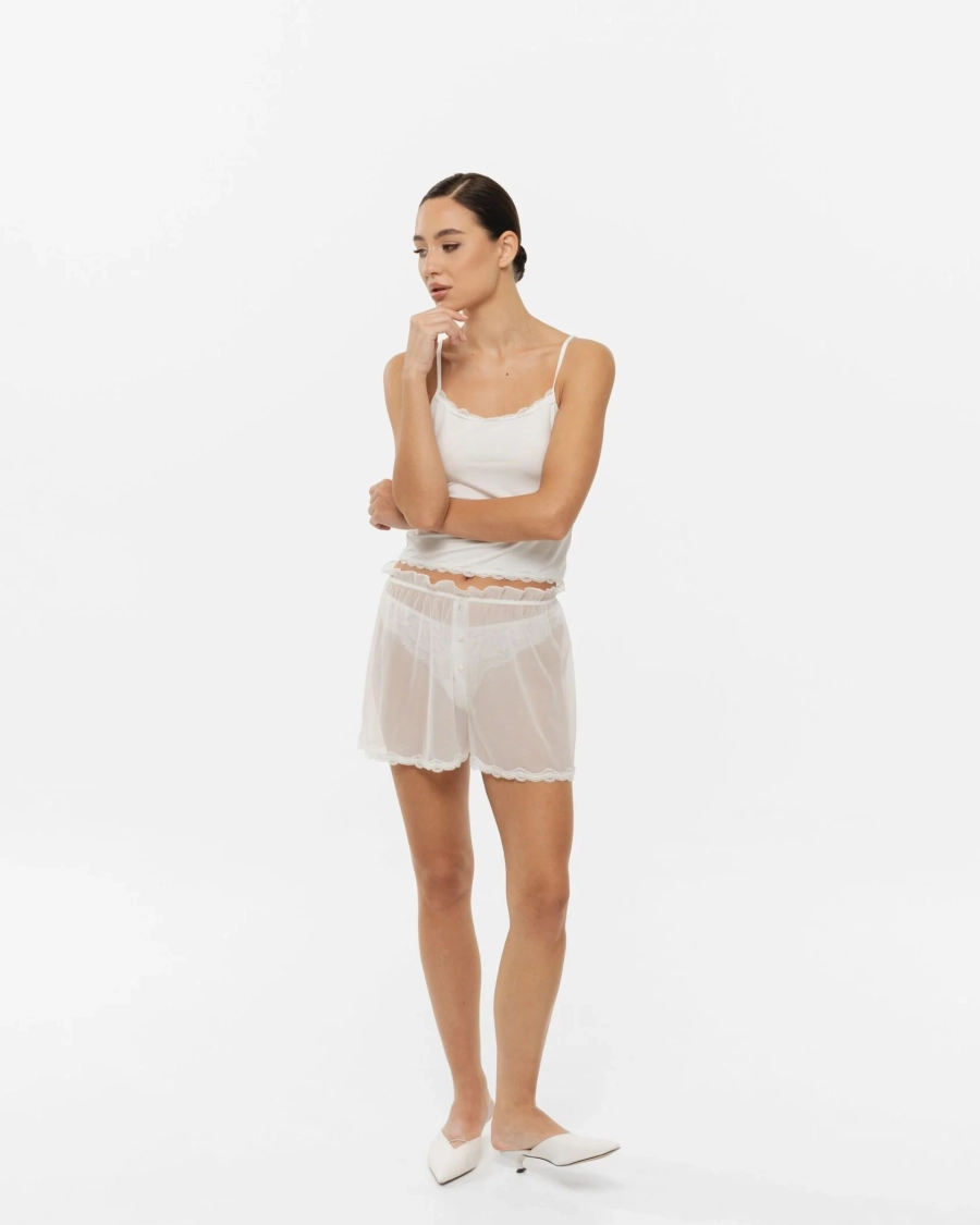 Шорты в сетку YONSRU, цвет: молочный,  купить онлайн