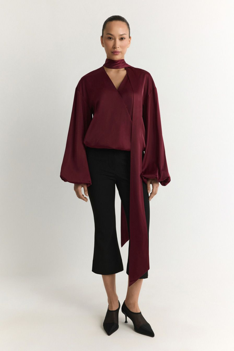 Блуза с декоративным шарфом TOPTOP, цвет: Бордовый, TT.020.18396.330 купить онлайн