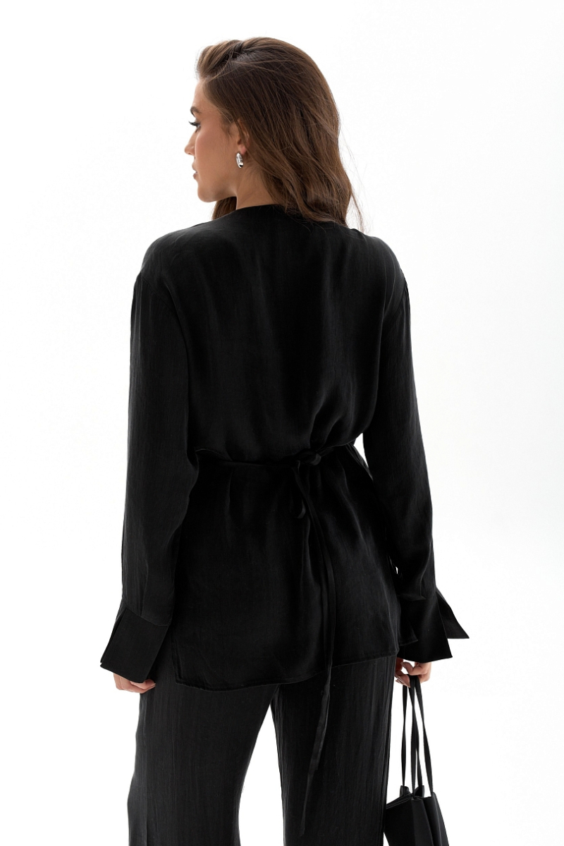 Блуза на запах из купро Ricoco, цвет: Черный, 7028/2 купить онлайн