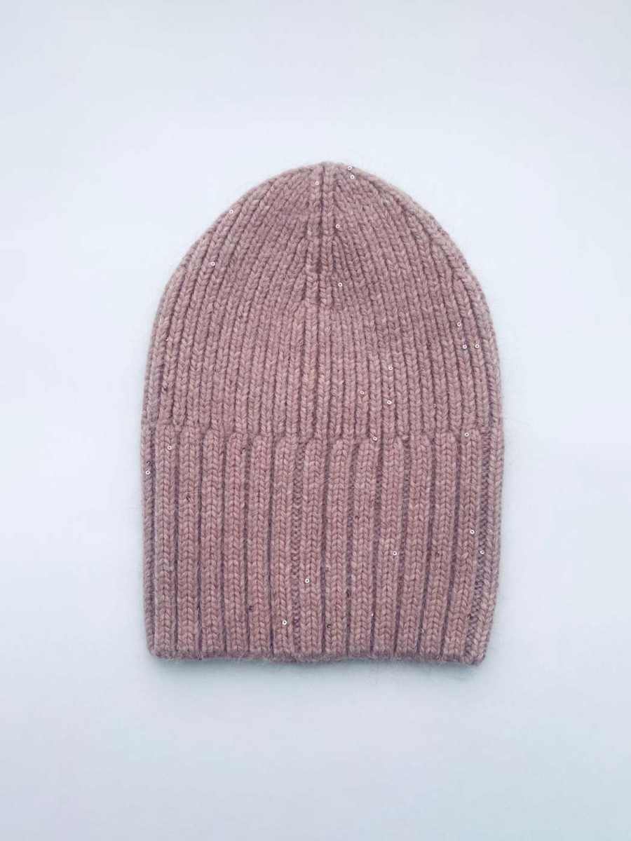 Вязаная шапка в пайетку с добавлением ангоры LIBERT'A, цвет: розовый 00053 купить онлайн