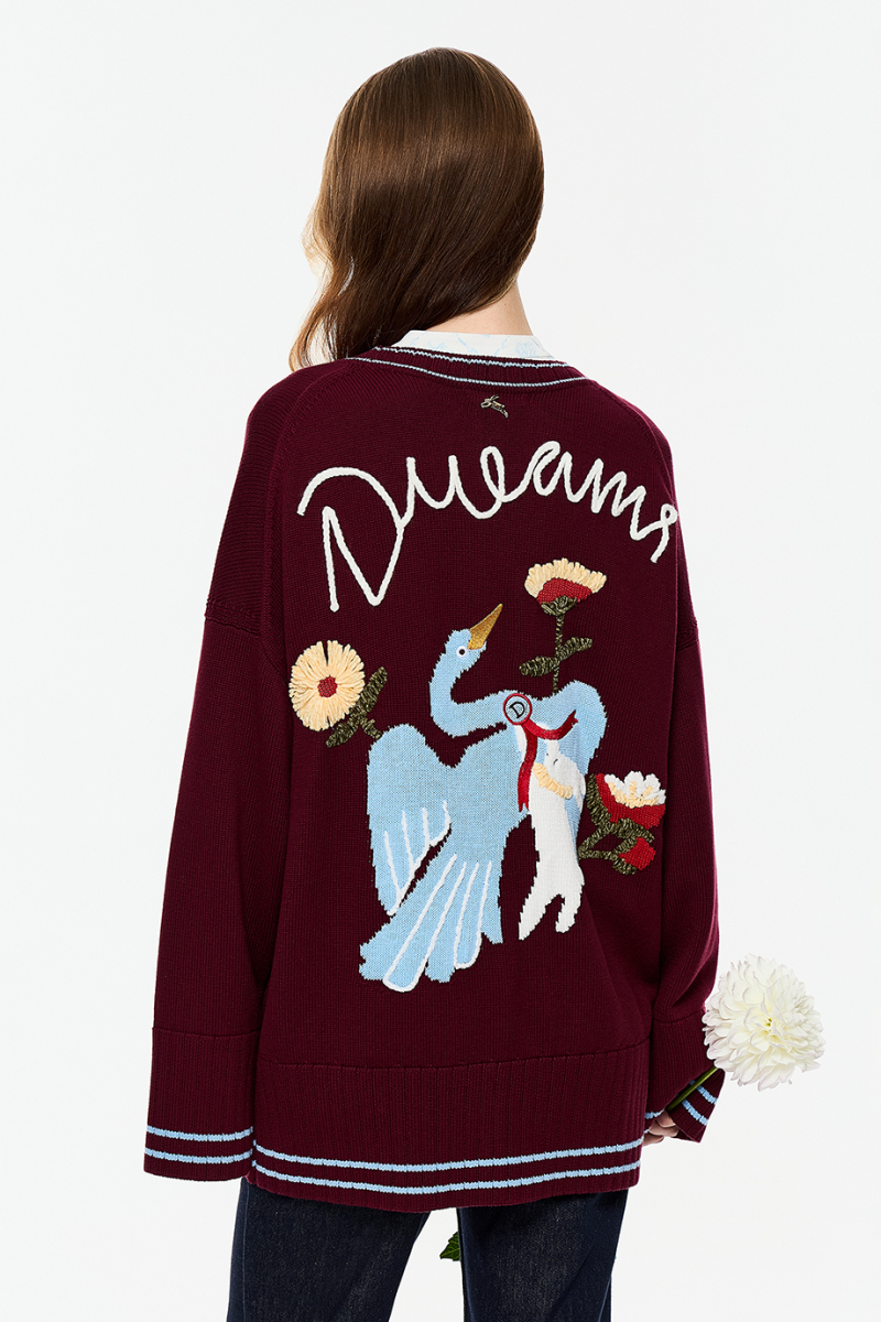 Кардиган с вышивкой DREAMS BY ALENA AKHMADULLINA, цвет: Бордовый, 225104040304215/814000 купить онлайн