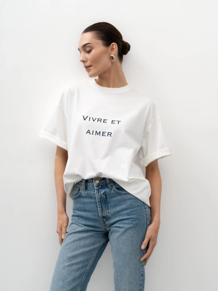 Футболка с надписью TRES, цвет: молочный, НФ-00002760 купить онлайн