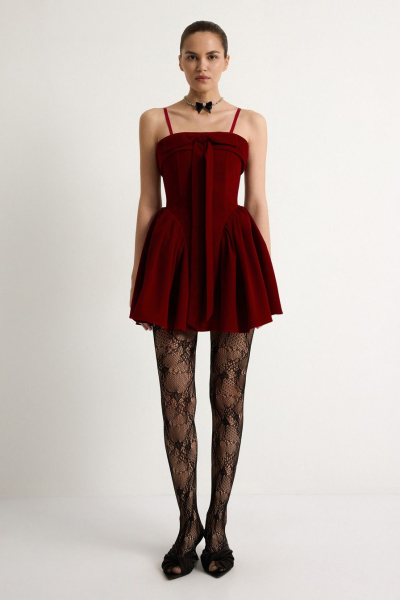 Бархатное платье с бантом TOPTOP, цвет: красный, TT.010.18399.320 купить онлайн