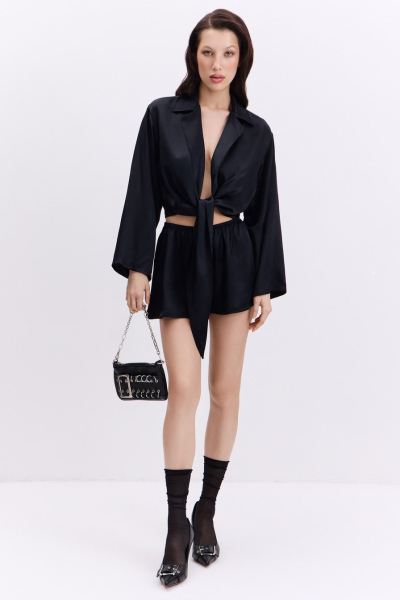 Блуза с завязками TOPTOP, цвет: Черный TT.020.16768.900 |новая коллекция купить онлайн
