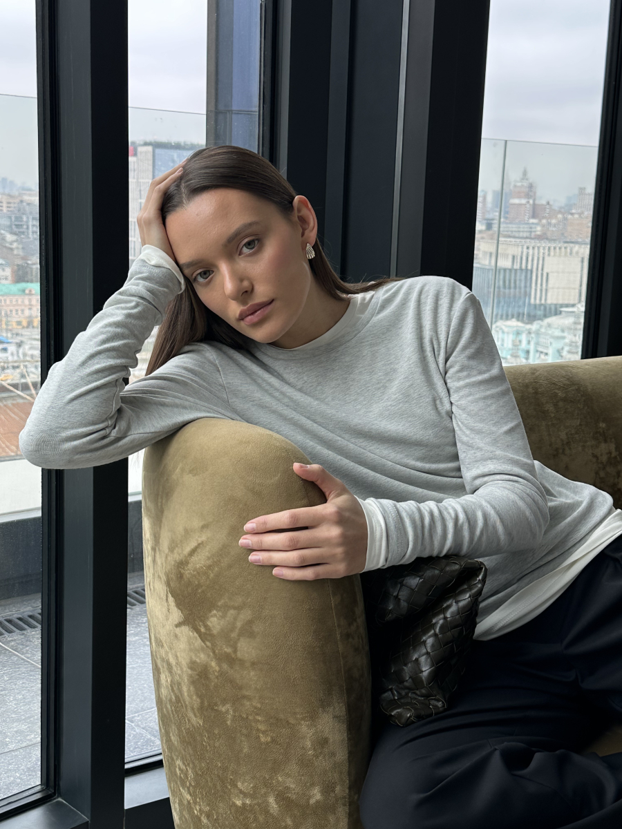 Лонгслив из трикотажа VELVET, цвет: светло-серый меланж, 00-00005189 купить онлайн