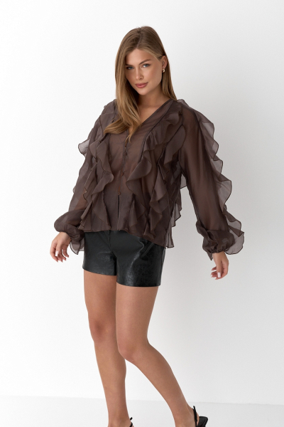 Блуза из лиоцелла с рюшами Ricoco, цвет: Кофейный, 6083/1 купить онлайн