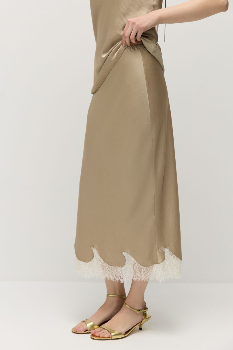 Юбка с кружевом AROUND, цвет: оливковый,  купить онлайн