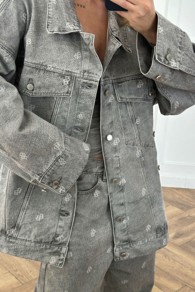 Джинсовка объемная в паттерн Label .B, цвет: серый,  купить онлайн