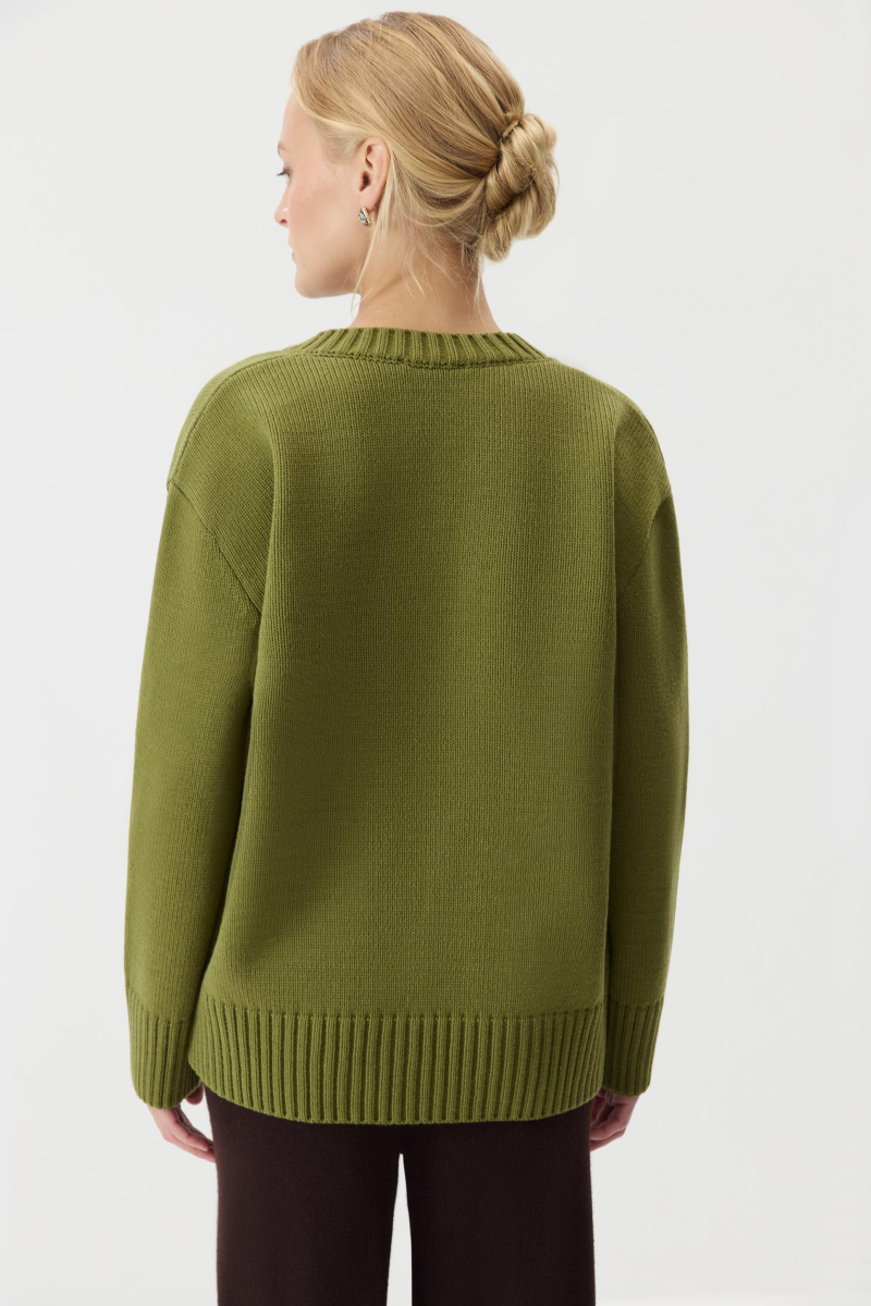 Джемпер V-neck из шерсти мериноса Charmstore, цвет: хаки, 303-45698-779 купить онлайн