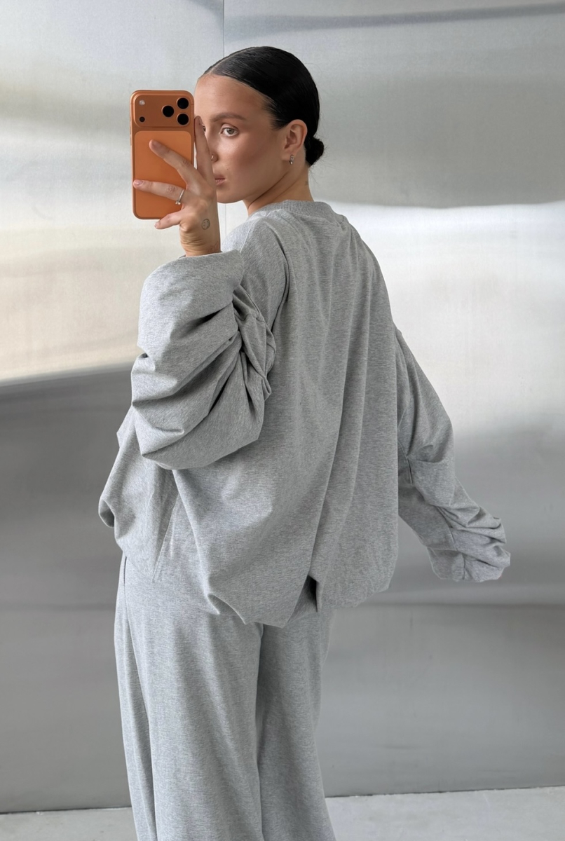 Свитшот с защипами тонкий Label .B, цвет: серый меланж,  купить онлайн