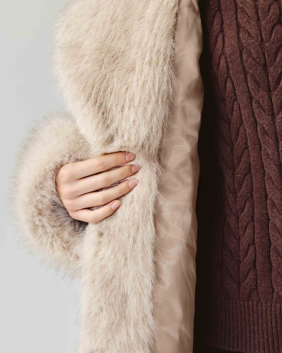 Экошуба оверсайз с шалевым воротником Only me, цвет: бежевый с рыжими кончиками, ЭШ3545 купить онлайн