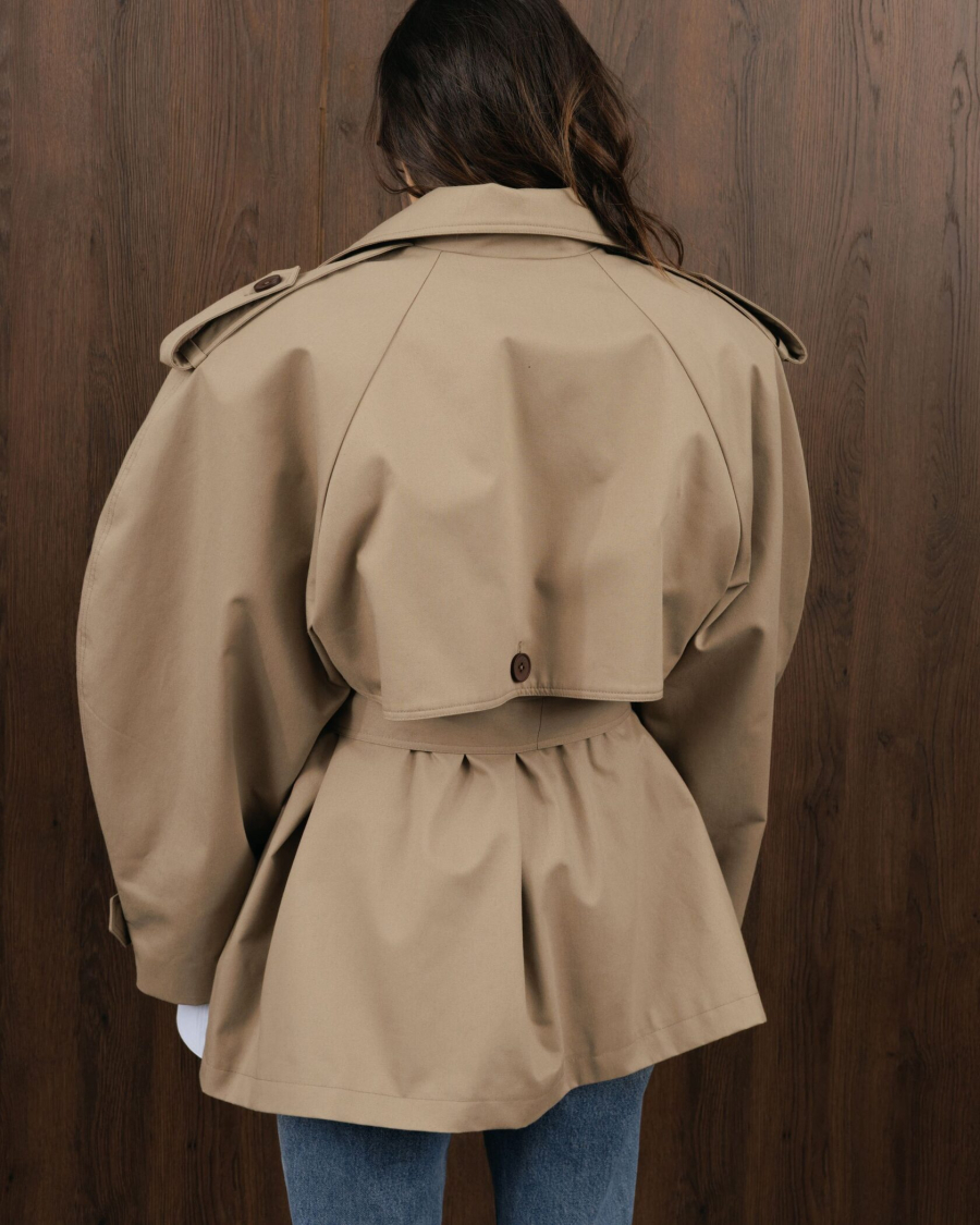 Короткий тренч YONSRU, цвет: бежево-серый,  купить онлайн