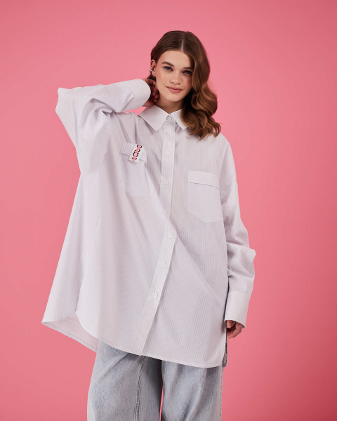 Рубашка макси оверсайз #25 TABOO, цвет: белый с голубым, Rub25 купить онлайн