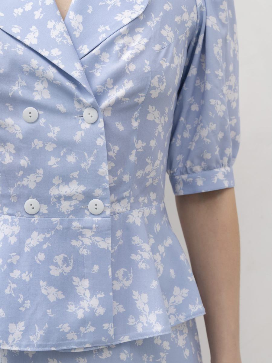 Блуза в цветочный принт TRES, цвет: голубой, НФ-00002763 купить онлайн