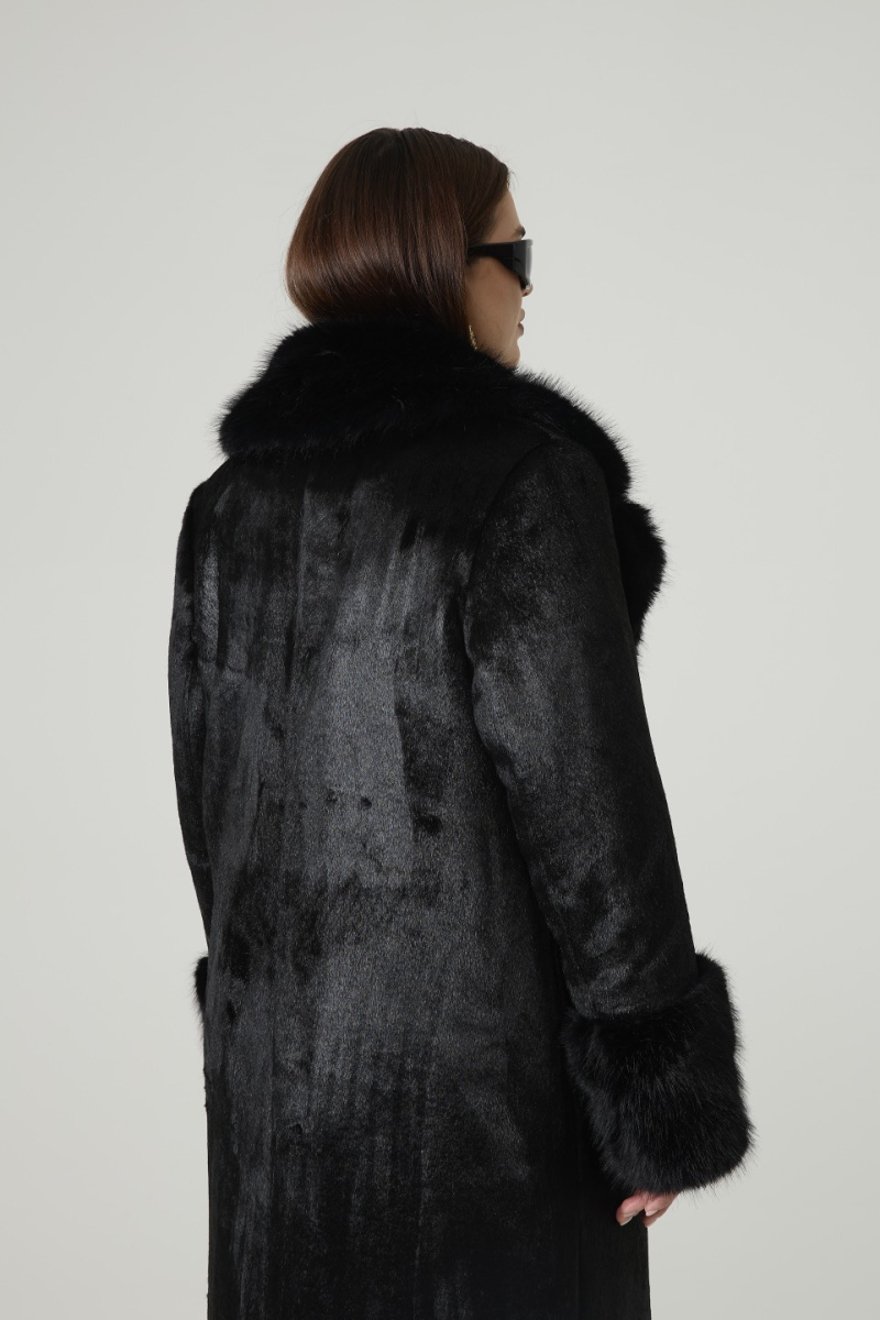 Пальто однобортное с отделкой мехом 4forms, цвет: Черный, 65459 купить онлайн