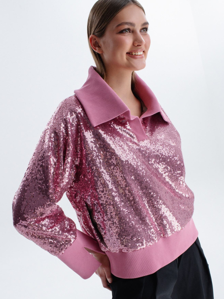 Свитшот с пайетками и воротом Anmuse, цвет: розовый, JT22W27-RS купить онлайн