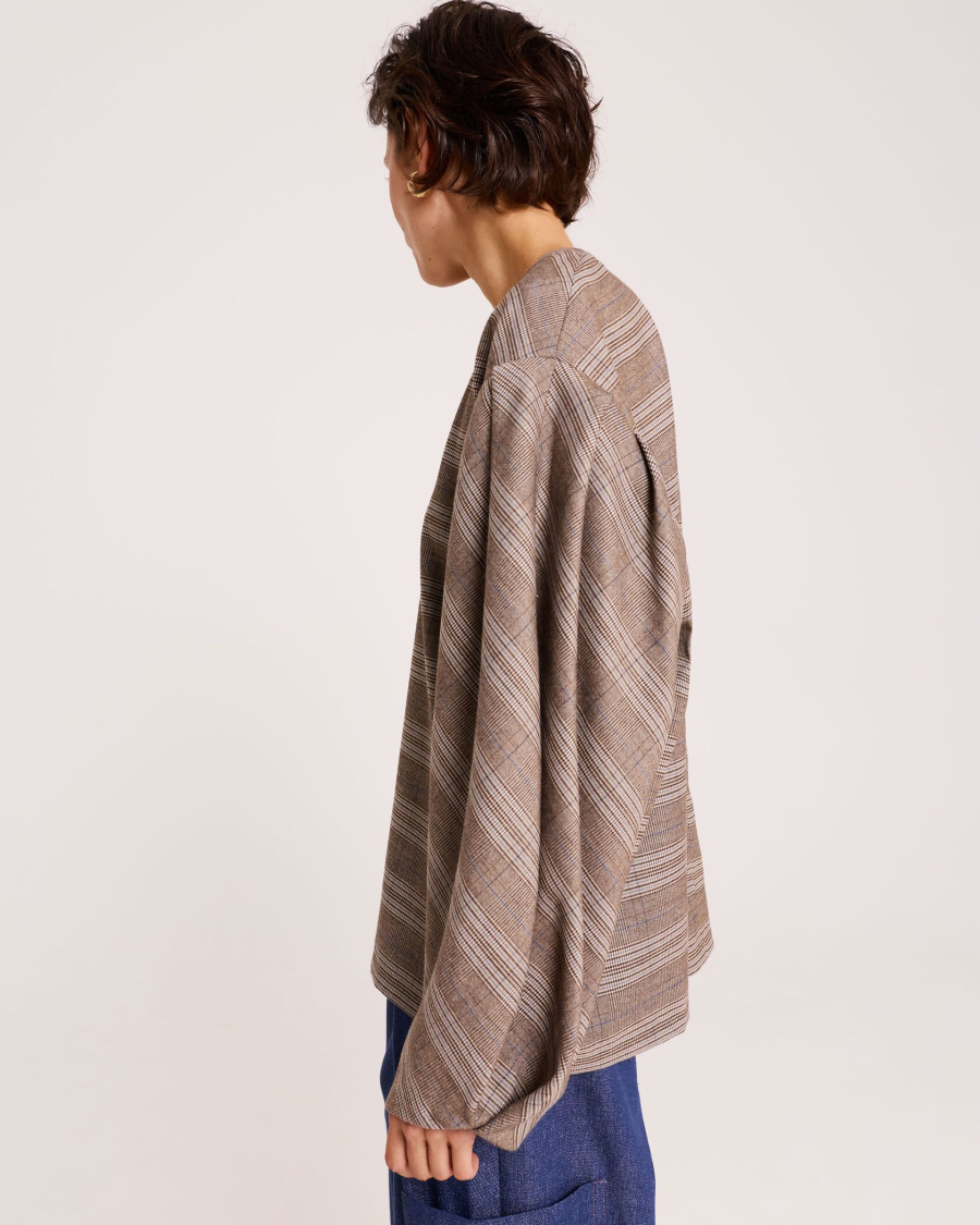 Блуза с объёмными рукавами в клетку Anmuse, цвет: разноцветный, BL25W196-DM-1 купить онлайн