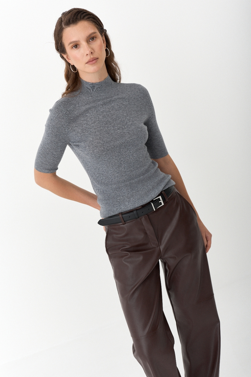 Брюки в расслабленном стиле из экокожи Ricoco, цвет: коричневый, 7007/1 купить онлайн