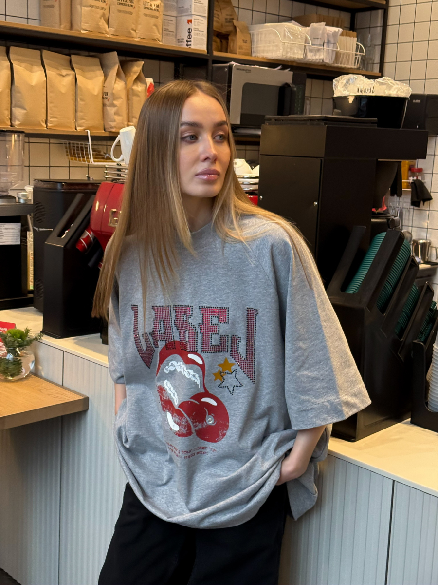 Футболка со стразами GRAY MELANGE Label .B, цвет: GRAY MELANGE, Tp.04.3.5536.1125GRM купить онлайн