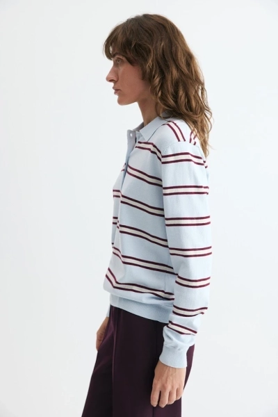 Поло из шерсти и хлопка в полоску Daisyknit, цвет: светло-голубой,  купить онлайн
