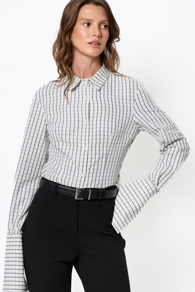 Рубашка приталенного кроя с акцентными манжетами Ricoco, цвет: голубой, 7055/2 купить онлайн