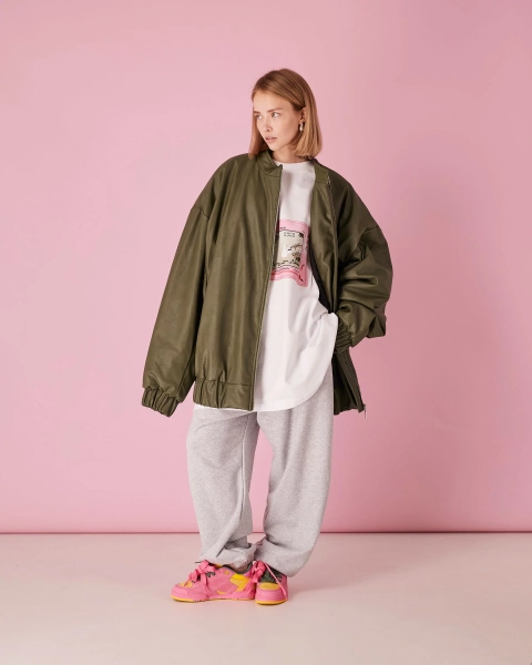 Бомбер из эко-кожи maxiover TABOO, цвет: зеленый, BrMaxiLeatherKhaki купить онлайн