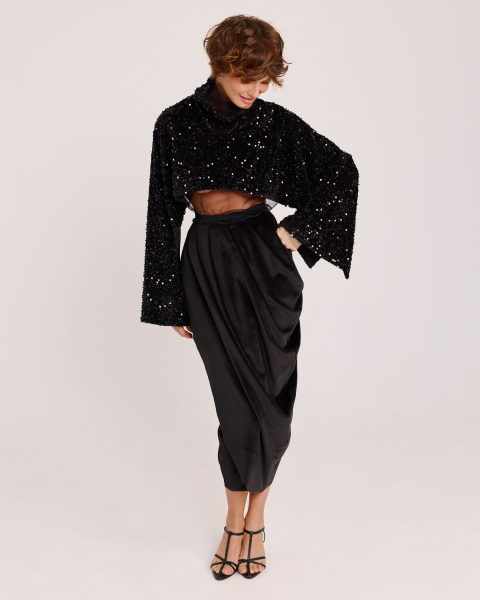 Юбка миди из бархата BLACK Anmuse, цвет: Черный, SKT25W212-BLC купить онлайн