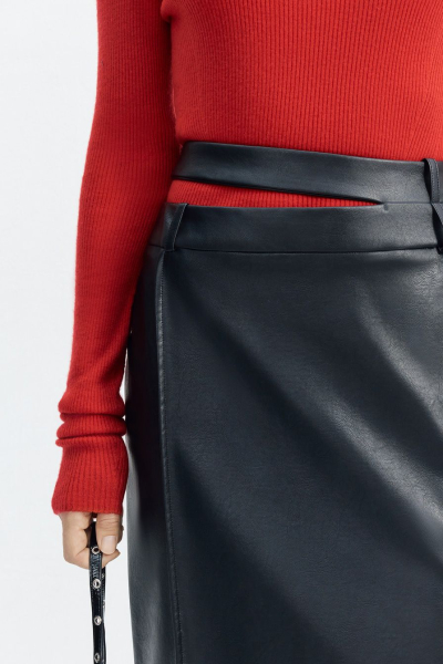 Юбка из экокожи с двойным поясом TOPTOP, цвет: Черный, TTS.072.16021.900 купить онлайн