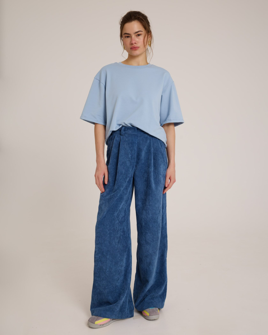 Брюки из вельвета с защипами BLUE