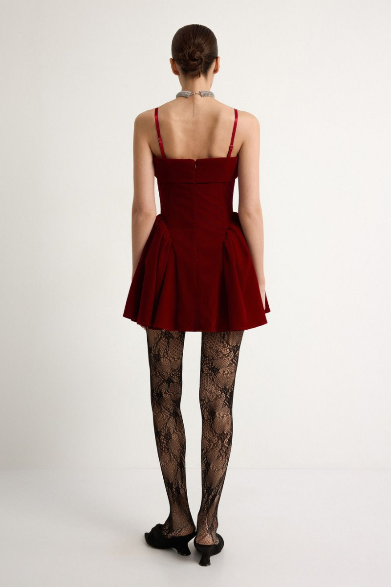 Бархатное платье с бантом TOPTOP, цвет: красный, TT.010.18399.320 купить онлайн