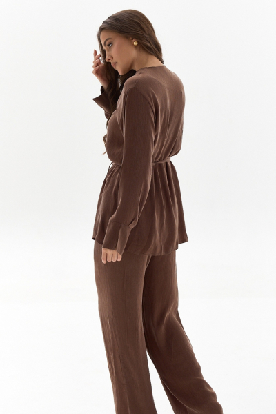 Блуза на запах из купро Ricoco, цвет: Кофейный, 7028/1 купить онлайн